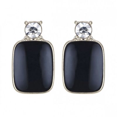 Black square and crystal stud earring